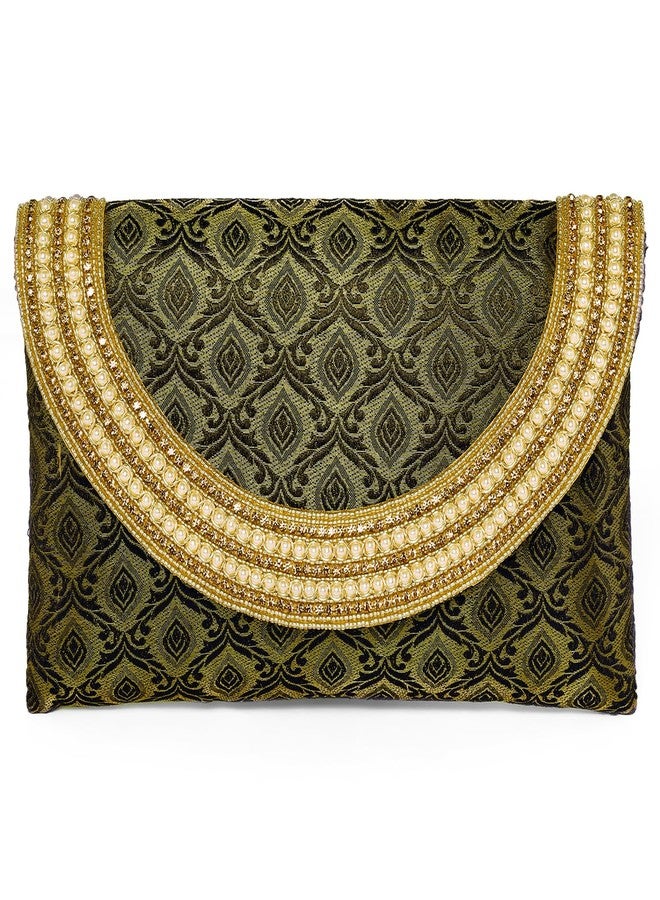 Peora Black Clutch Purse for Women Girls Handmade Evening Bag with Artificial Beads Flap - Image 1